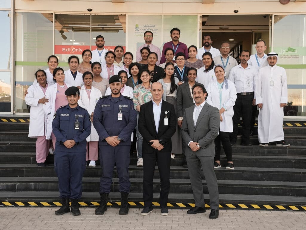 Sidra Kuwait Hospital employees with representatives from Kuwait Fire Force during the Fire Safety Awareness Session.